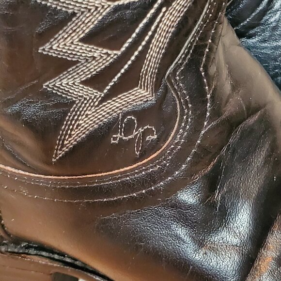 VINTAGE DAN POST BLACK LEATHER WESTERN DRESS BOOTS SIZE 9.5 D MADE IN USA - Picture 5 of 11